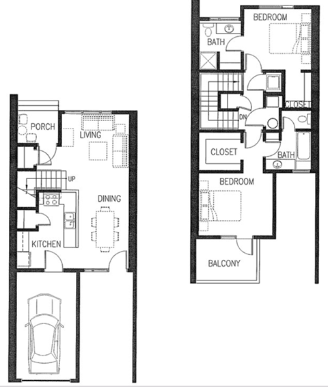 Floor plan for 2 beds, 2 baths, 1202 sqft